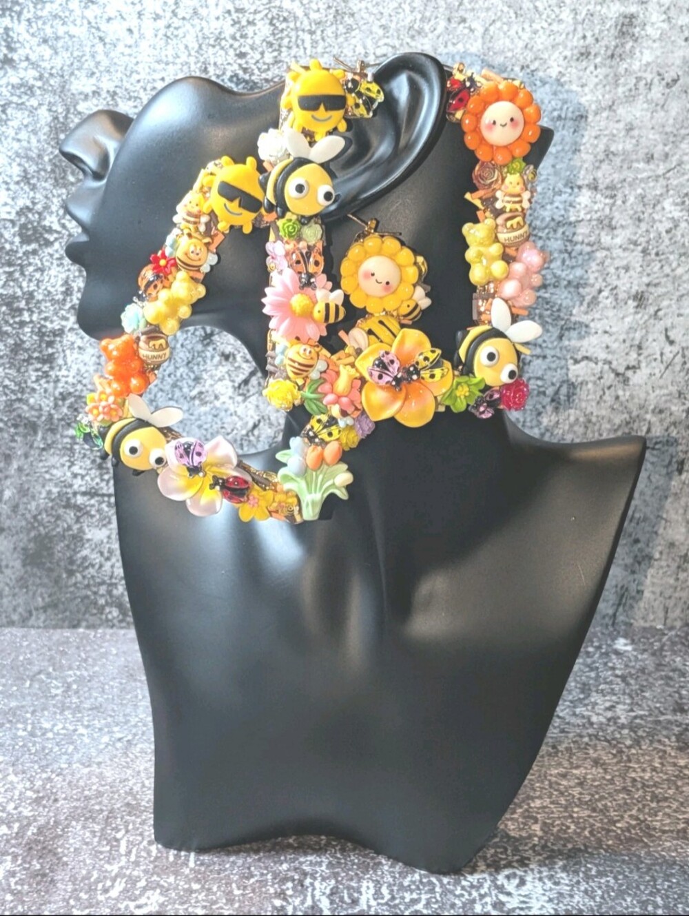 Queen Bee-Hand Crafted Extra Large Square Charm Earrings - Playful Floral Dangle